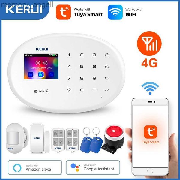 Systèmes d'alarme KERUI Tuya WIFI GSM 4G système d'alarme de sécurité à domicile intelligent RFID APP détecteur de capteur de sirène sans fil caméra IP Sistema de alarmas YQ230927