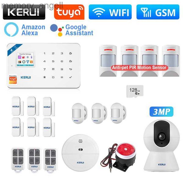 Sistemas de alarma KERUI W181 GSM Tuya WIFI Trabajo para seguridad en el hogar Sistema de alarma de seguridad inteligente Detector de movimiento Sensor de ventana de puerta YQ230927