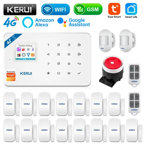Systèmes d'alarme Kerui W184 4G / WIFI Système avec kit de contrôle de capteur de mouvement anti-animaux Panneau GSM Tuya Sécurité Dispositif de maison intelligente sans fil
