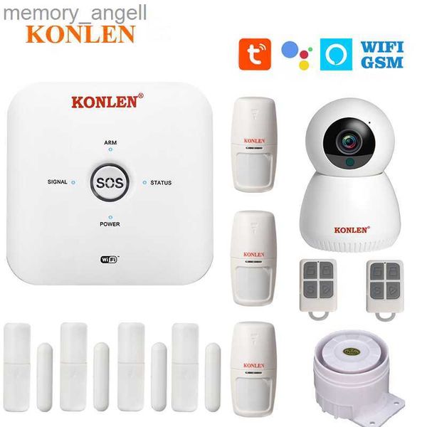 Systèmes d'alarme Konlen Tuya WiFi GSM Système d'alarme Système de porte sans fil Détecteur de fumée IP Camera Alexa Smart Life pour la sécurité à domicile YQ230927