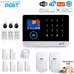 Systèmes d'alarme PGST PG103 Wifi 4G Tuya système d'alarme avec capteur de mouvement immunitaire pour animaux de compagnie caméra IP sans fil prise en charge de la sécurité de la maison intelligente Alexa prise ue YQ230927