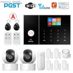 Systèmes d'alarme Système d'alarme PGST Smart Life pour la maison WIFI GSM hôte d'alarme de sécurité avec porte et capteur de mouvement Tuya Smart App contrôle travail Alexa YQ230927