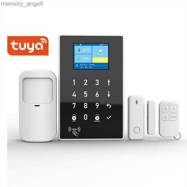 Sistemas de alarma Tuya Smart Life GSM + WIFI Sistema de alarma antirrobo de seguridad para el hogar RIFD Teclado táctil Sensor de movimiento PIR Sensor de alarma de contacto de puerta YQ230926