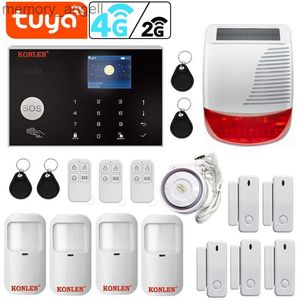 Systèmes d'alarme Tuya système d'alarme de sécurité intelligent WIFI 4G GSM panneau antivol sans fil avec sirène solaire Protection de la maison français italien YQ230927