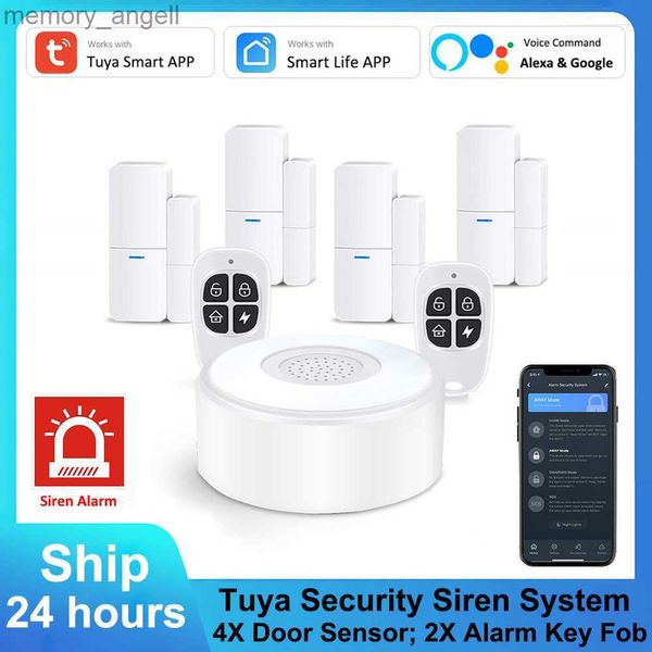 Sistemas de alarma Tuya Smart WiFi+RF Hub Siren Ajustable Sistema de alarma Alexa Comando de voz Modo Control de aplicaciones Sensor de la puerta Clave FOB DPK1 YQ230926