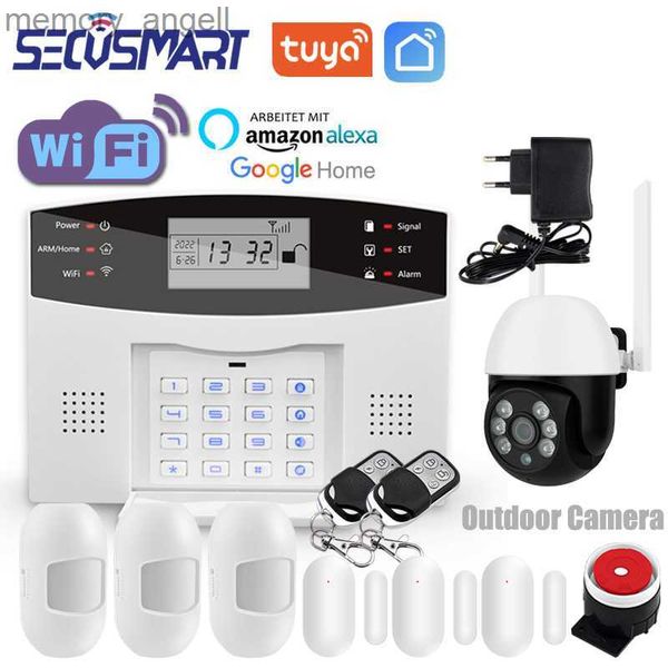 Systèmes d'alarme Système d'alarme WiFi TUYA GSM Smart Home Burglar Security Alarm 433MHz Dontion de porte sans fil Prise en charge Alexa Assistant YQ230926