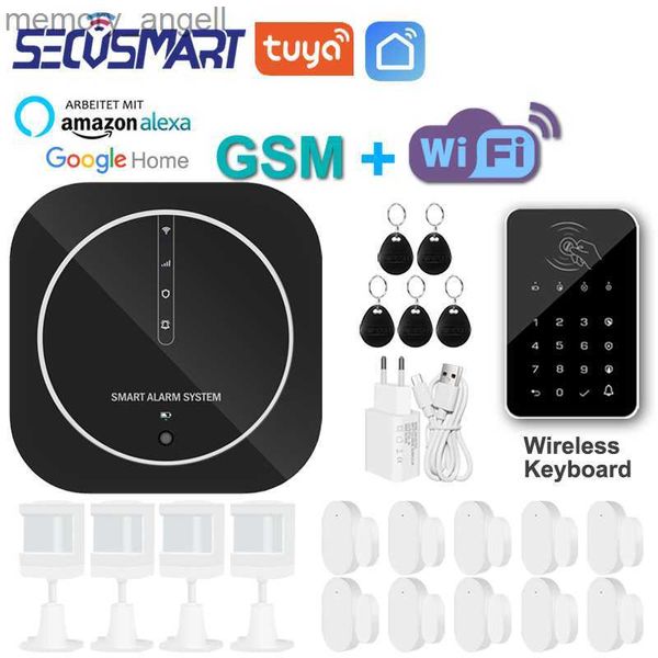 Systèmes d'alarme Tuya WiFi GSM Home Fambular Sécurité Système d'alarme Système de porte Black Mot de passe noir Clavier Smart Life App compatible Alexa Home YQ230926