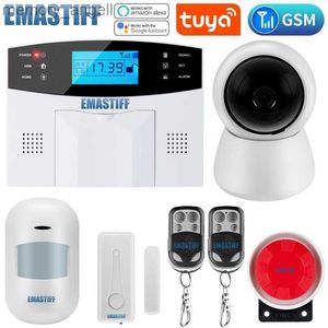 Alarm systems Tuya WiFi GSM Home Security Alarm System 433MHz Wireless Wired Burglar Alarm Kit Works With Alexa APP Remote Control YQ230927
