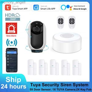 Systèmes d'alarme Tuya sans fil WiFi système d'automatisation d'alarme de sécurité intelligent téléphone APP alerte capteur de porte porte-clés caméra de vidéosurveillance pour maison DPK7 bricolage YQ230926
