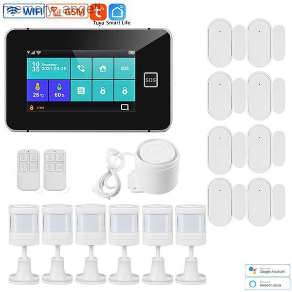 Systèmes d'alarme Système d'alarme WiFi GSM Tuya sécurité de la maison intelligente 4.3 pouces écran tactile couleur TFT armement système antivol système d'alarme de capteur 433 MHz YQ230926