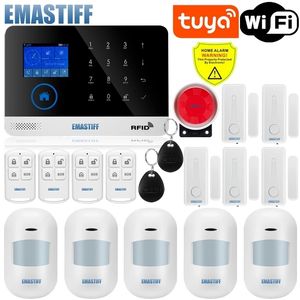 Sistemas de alarma Inalámbrico Tuya APLICACIÓN SIM GSM Hogar RFID Seguridad antirrobo LCD Teclado táctil WIFI Sistema Sensor kit Ruso Español Voz 221101