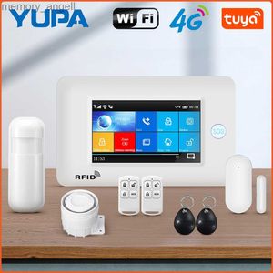 Systèmes d'alarme YUPA 4G écran tactile maison intelligente systèmes d'alarme de sécurité antivol 433 MHz Tuya sans fil WIFI avec sirène détecteur de fumée capteur de porte YQ230927