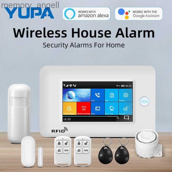 Sistemas de alarma YUPA Gsm Sistema de alarma de seguridad Pantalla táctil completa Control de aplicaciones con sensor de puerta para Android Ios Wifi Alarma inteligente inalámbrica YQ230927