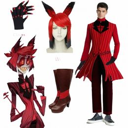 Alastor Cosplay Hazbin Anime Cosplay Kostuum Pruik Oren Hotel Schoenen Accories Halen Party Uniform Mannen Vrouwen Jas Rood Pak A13t #