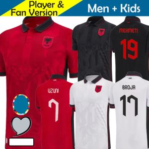 Albanie 23 24 25 Maillot de football 2024 Coupe d'Europe Maillot de football de l'équipe nationale albanaise 2025 Hommes Trikot Kit enfants Ensemble uniforme à domicile ASLLANI DJIMSITI UZUNI MUCI N.BAJRAMI