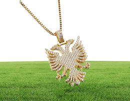 Albanie Aigle Pendentif Collier Glacé Kosovo Serbie Aigle à Double Tête CZ Pavé Déclaration Hiphop Bijoux Hommes Femmes Cadeaux Ethniques 2017959184