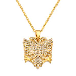 Colliers avec pendentif aigle d'albanie, bijoux ethniques en or jaune 14 carats pour femmes et hommes, 2024