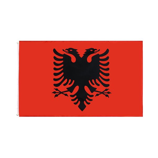 Albanie Natinal Flag Retail Direct Factory Whole 3x5Fts 90x150cm Bannière en polyester Utilisation intérieure et extérieure Tête en toile avec métal 239Q