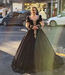 Albanese gewaden Lange mouw prom gelegenheid jurken 2023 zwart goud kanten kralen traditionele Kosovo avondreceptie jurken