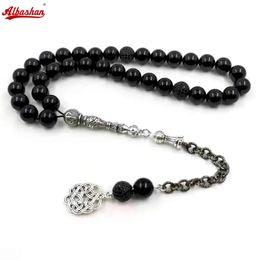 Albashan man luxe tasbih zircon chapelet perles avec agates noires naturelles accessoiris islamique cadeau musulman Eid 240529
