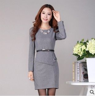 wholesale 2015 womens career dress long sleeve office formal wear dress for business winter autumn ladies clothing female j1162 women career