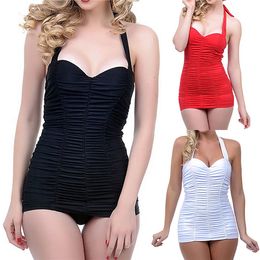 Wholesale-2015 NWT Super Sexy Women One Piece Cut Out Back Design Halter Ruffles Swimwear Plus size Swimsuit M-3XL