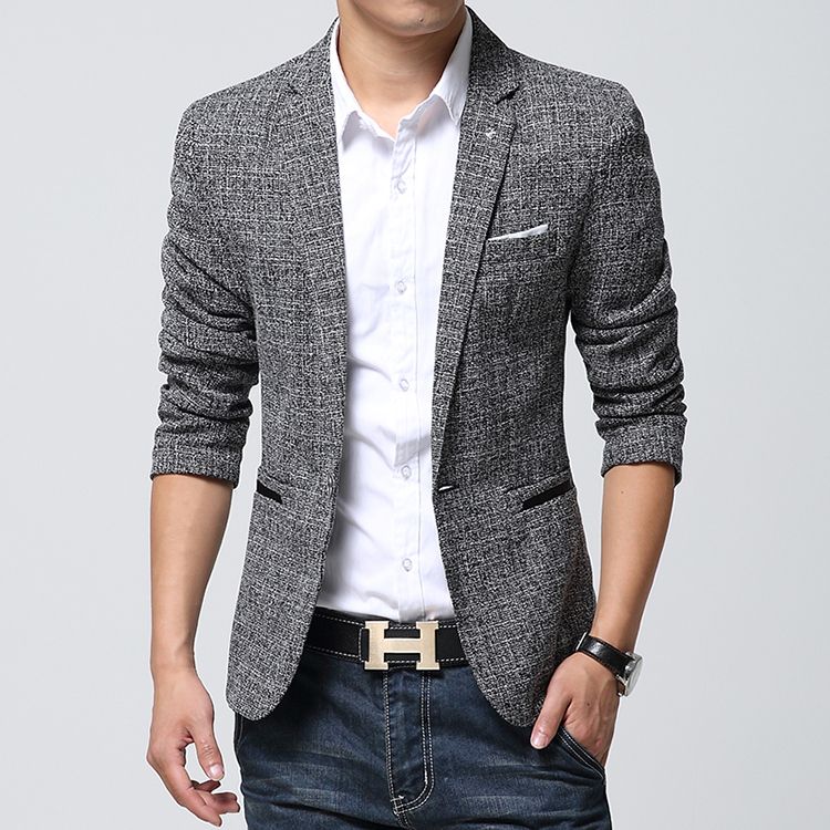 Wholesale-British's Style New  Blazer Men Linen Casual Suit Mens Blazers Slim Fit Regular Single Breasted Men Flax Suit Jacket 4XL