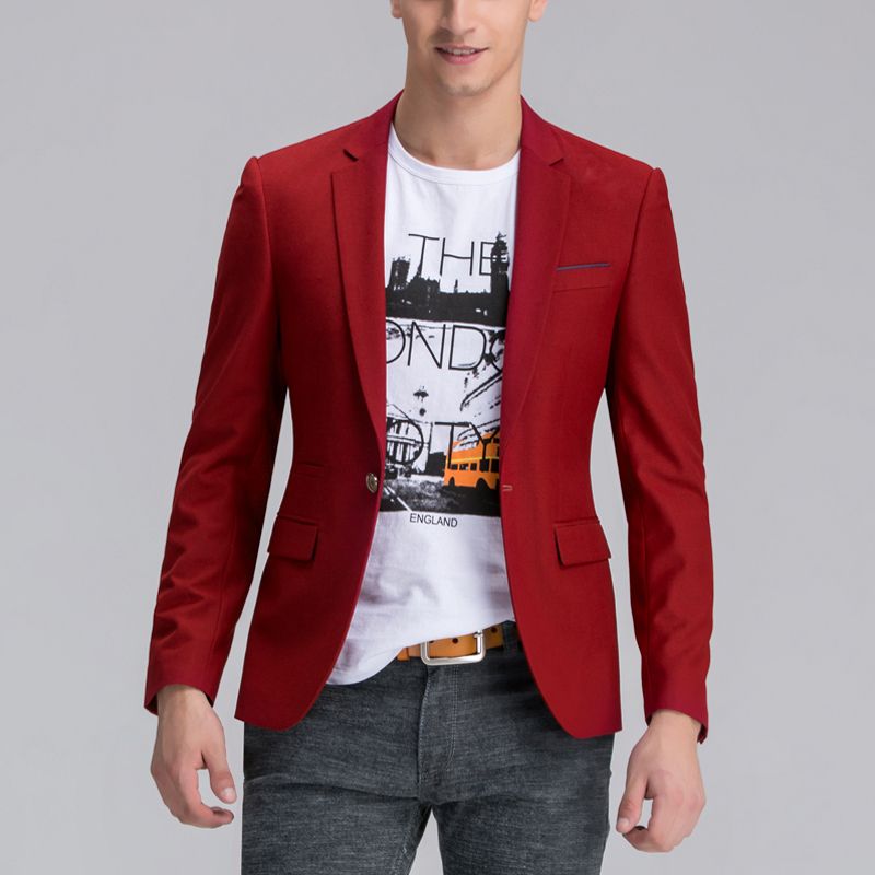 Men's Suits & Blazers Wholesale-Fashion Suit Unstructured Man's Jacket Modern Red Single-breasted SLIM FIT Blazer Men Sportcoat