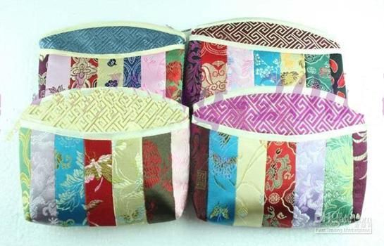 Borsa cosmetica con cerniera piccola patchwork colorata Borsa vintage da donna in Cina di lusso in broccato di seta con nappa