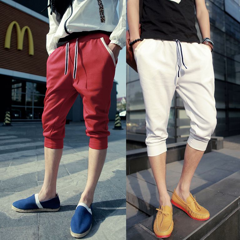 2018 Wholesale Baggy Pants Knee Lengt Rib Knitting Sports Gray,White