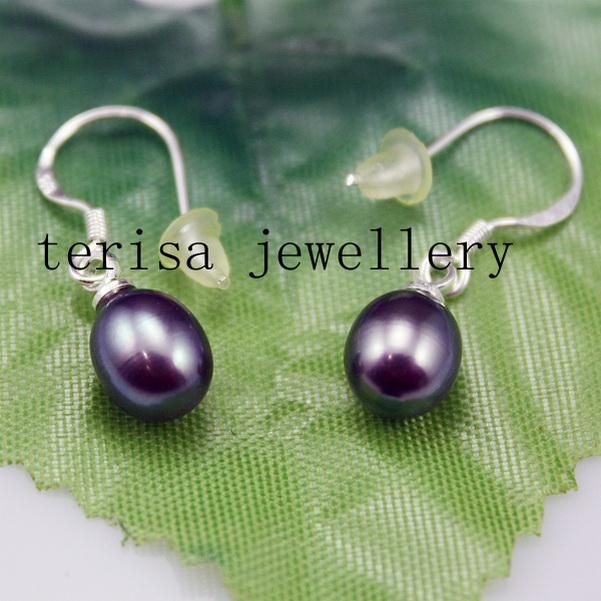 New Style woman's earring Black pearls made with100% 925 siliver hooks .5pcs/lot