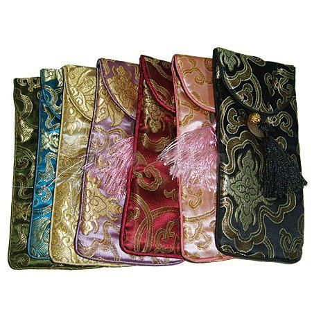 Clamshell kwast bloemen doek briltas met touw opslag pouch zijde satijn sieraden case gift verpakking zak / 