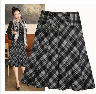 

Wholesale-new 2015 autumn winter wool skirt female fashion plaid a-line skirt plus size formal medium long skirts women H20, Picture color
