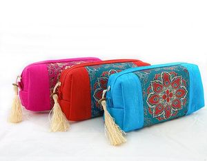 Borsa da viaggio con cerniera in tessuto patchwork con nappe per donna, trucco cosmetico, custodia per gioielli, portamonete, portamonete, portamonete, bomboniera