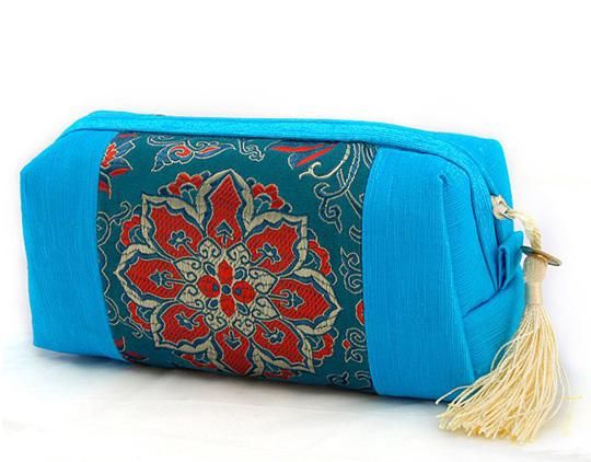 Borsa da viaggio con cerniera in tessuto patchwork con nappe donna, trucco cosmetico, custodia gioielli, portamonete, portamonete, portamonete, bomboniera