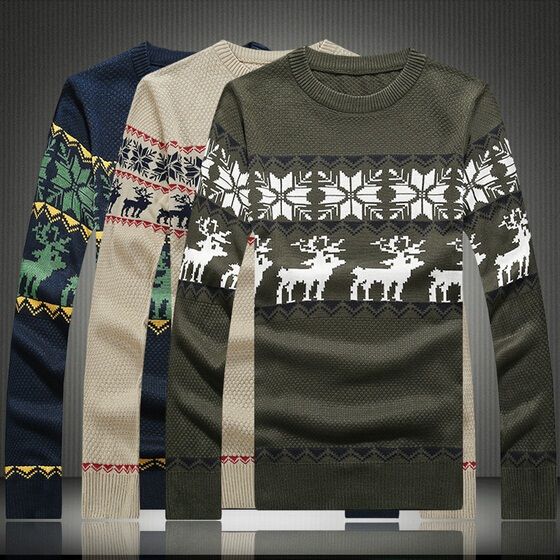 Grossist-ny och höst män tröja mode jul snöflingor fawns tryckta tröja casual smal passform pullover tröja män