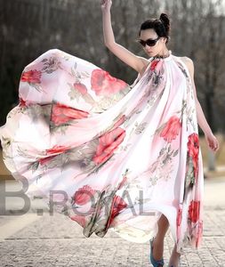 Großhandels-Elegantes Frauen-Chiffon- mit Blumenärmelloses Abend-Partei-Strand-Maxi-langes Kleid