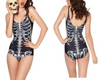 Wholesale Skeleton Skull Fashion Swimsuit Swimming Suit One Piece Swimwear MECHANICAL Black and WHITE RIBS SWIMSUIT One Pieces