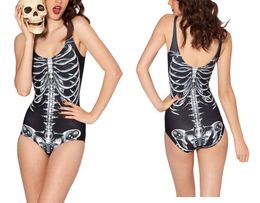Wholesale-Skeleton Skull Fashion Swimsuit Swimming Suit One Piece Swimwear MECHANICAL Black and WHITE RIBS SWIMSUIT One-Pieces