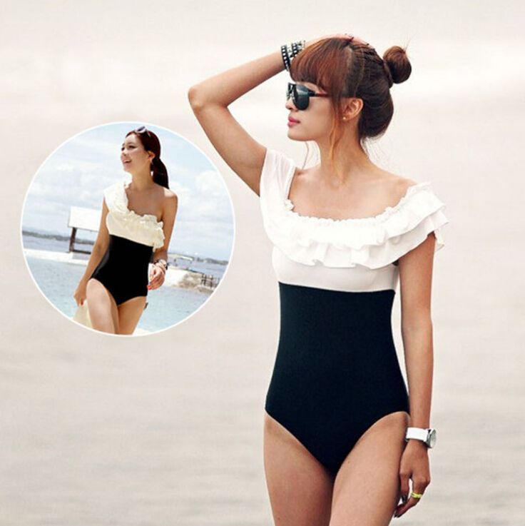 

Wholesale-Hot Sale Super Sexy Ruffles Swimsuits Push Up Bandage Beach One Pieces Swimwear Women Swimsuit Trikini Bathing Monokini, One shoulder
