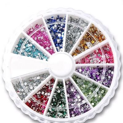 12 couleurs Nail Art Tips Forme ronde Roue 2mm Strass Roue Glitter