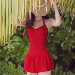 

Wholesale-New Sexy Plus Size Swimwear Skirted Cute One Piece Swimsuit Conservative Swimsuits Push Up Women Bathing Suit  L XL XXL, Pink