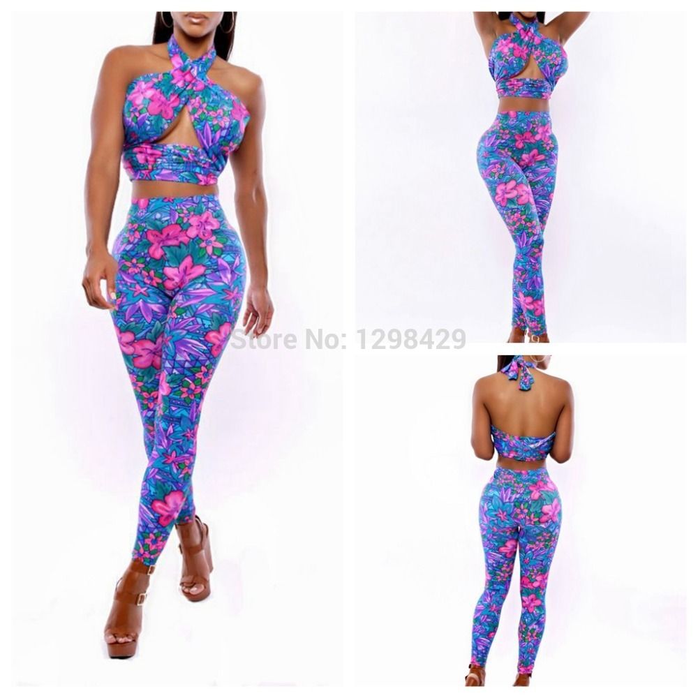 

Wholesale-2015New Bandage Women Floral Print Sexy Party Two Piece Strap Neck Beach Jumpsuit Girl Bodysuit Skinny Vintage Overalls Playsuit, Yh6078
