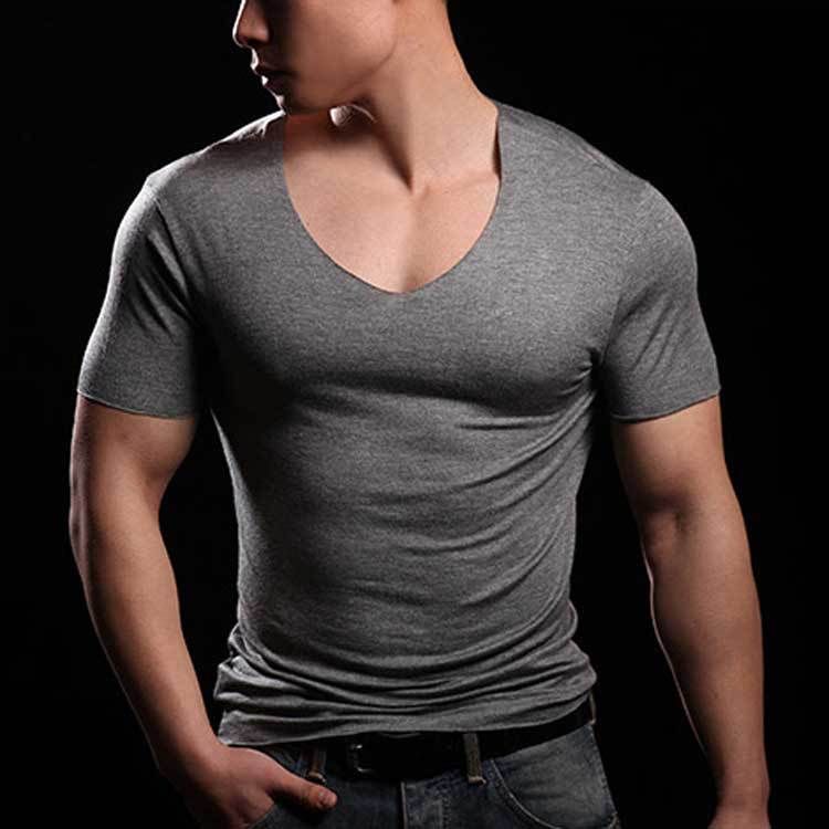 Mäns T-shirt Sexig T-shirt Deep V Neck T-shirt Seamless No Seaming Tees Tunna och Light Standard T-shirt Gratis frakt