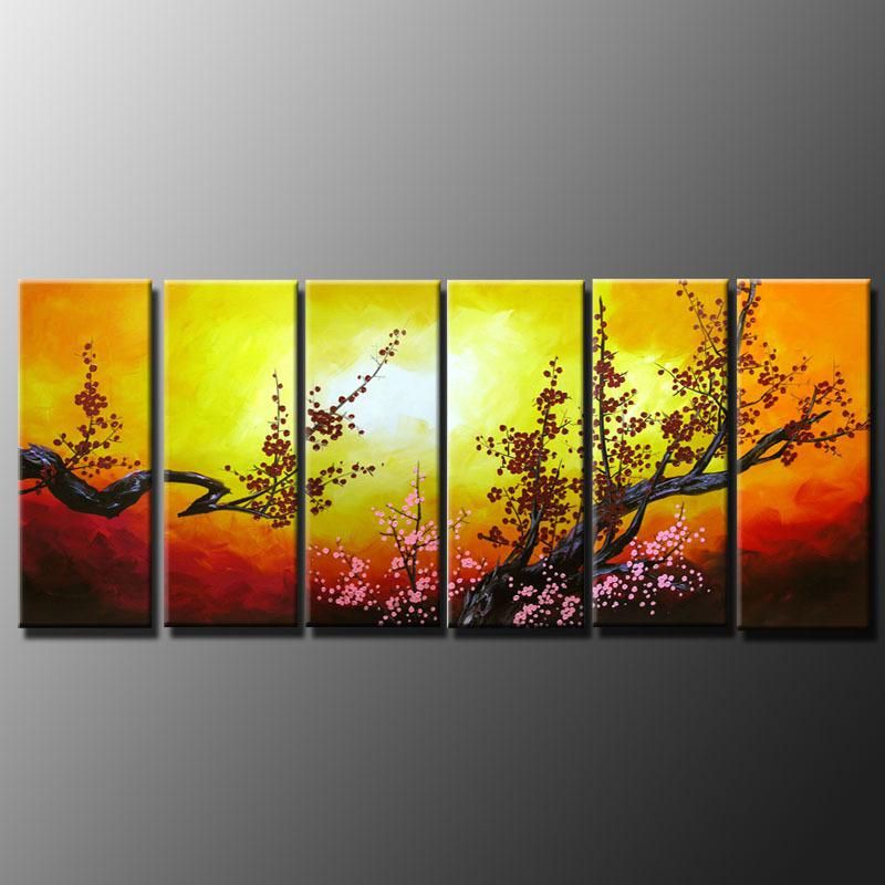 m28-6 panels Handpainted Huge Beautiful Asian Blossom Abstract Zen Art Oil Painting On Canvas Multi sizes Available