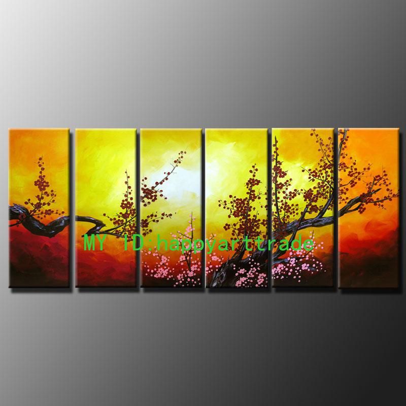 M28-6 Paneler handmålade enorma vackra Asian Blossom Abstract Zen Art Oil Målning på duk Multi-storlekar tillgängliga