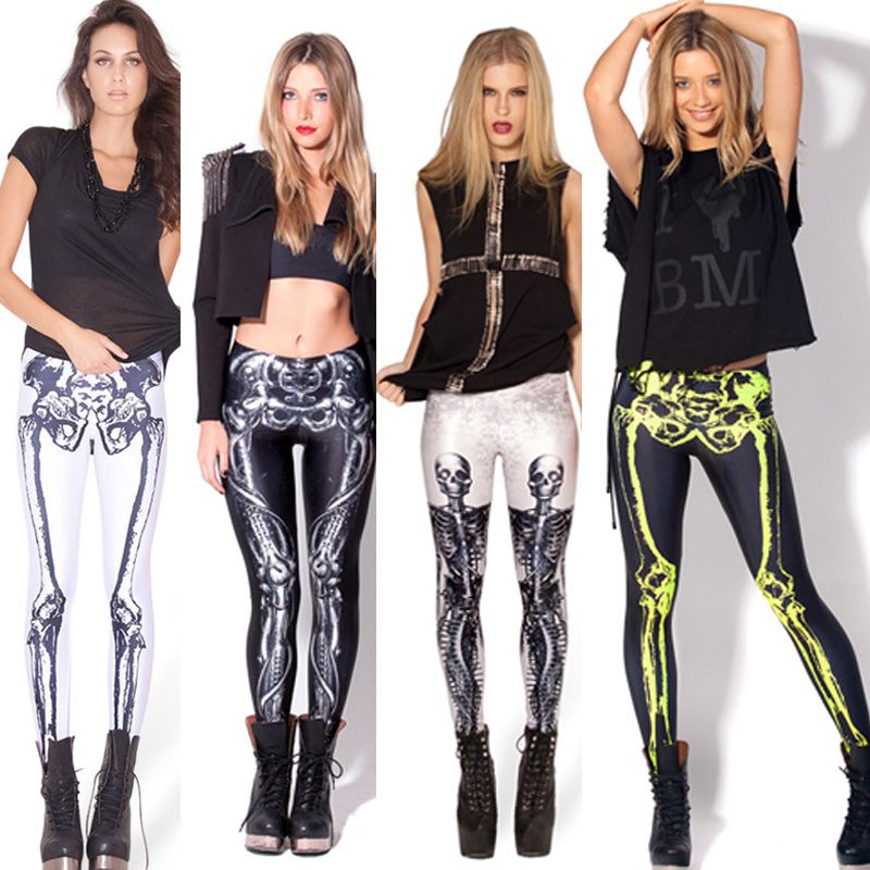 

Wholesale-Hot sale Skeleton leggings fashion slim plus size printed leggings 2015 new 3D tie dye Skull leggings wholesale clothing women, D033