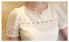 All'ingrosso-2015 moda donna pizzo manica corta scollo a V blusas bambola camicetta in chiffon, donne regolari top roupas femininas plus size anne