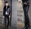 Wholesale-Hot Sale 2015 Top Fashion Faux Patchwork Lederhosen Mens Leather Pants Male Slim Dress Tight PU Thermal Skinny Trousers Washed