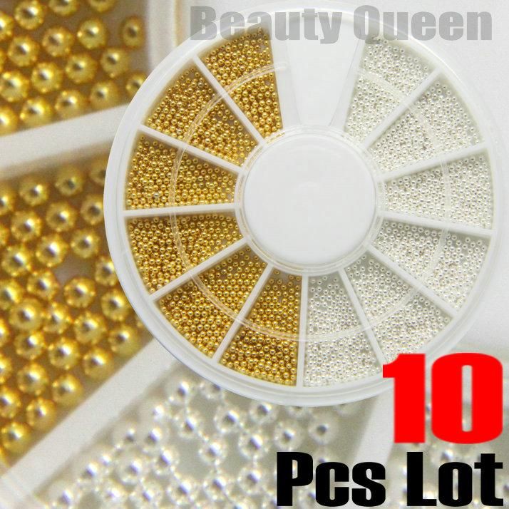 10 Pçslote Prata Talão De Feijão De Aço De Ouro 0.9mm Mini Ball Wheel Nail Art Dica 3D Decoração NAVIO LIVRE